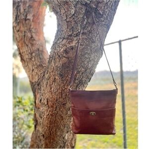 MARGOT | New York Clara Turnlock Rust Brown Leather OTS Crossbody Handbag
